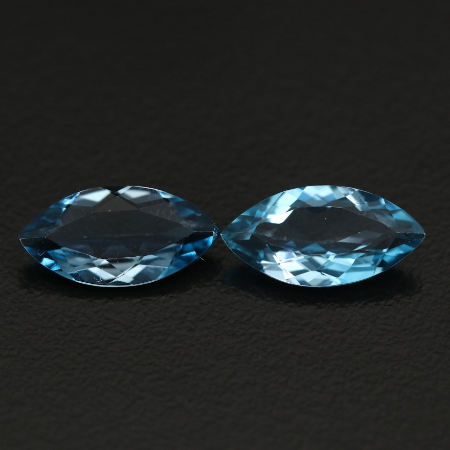 Matched Pair of Loose 5.98 CTW Swiss Blue Marquise Faceted Topaz