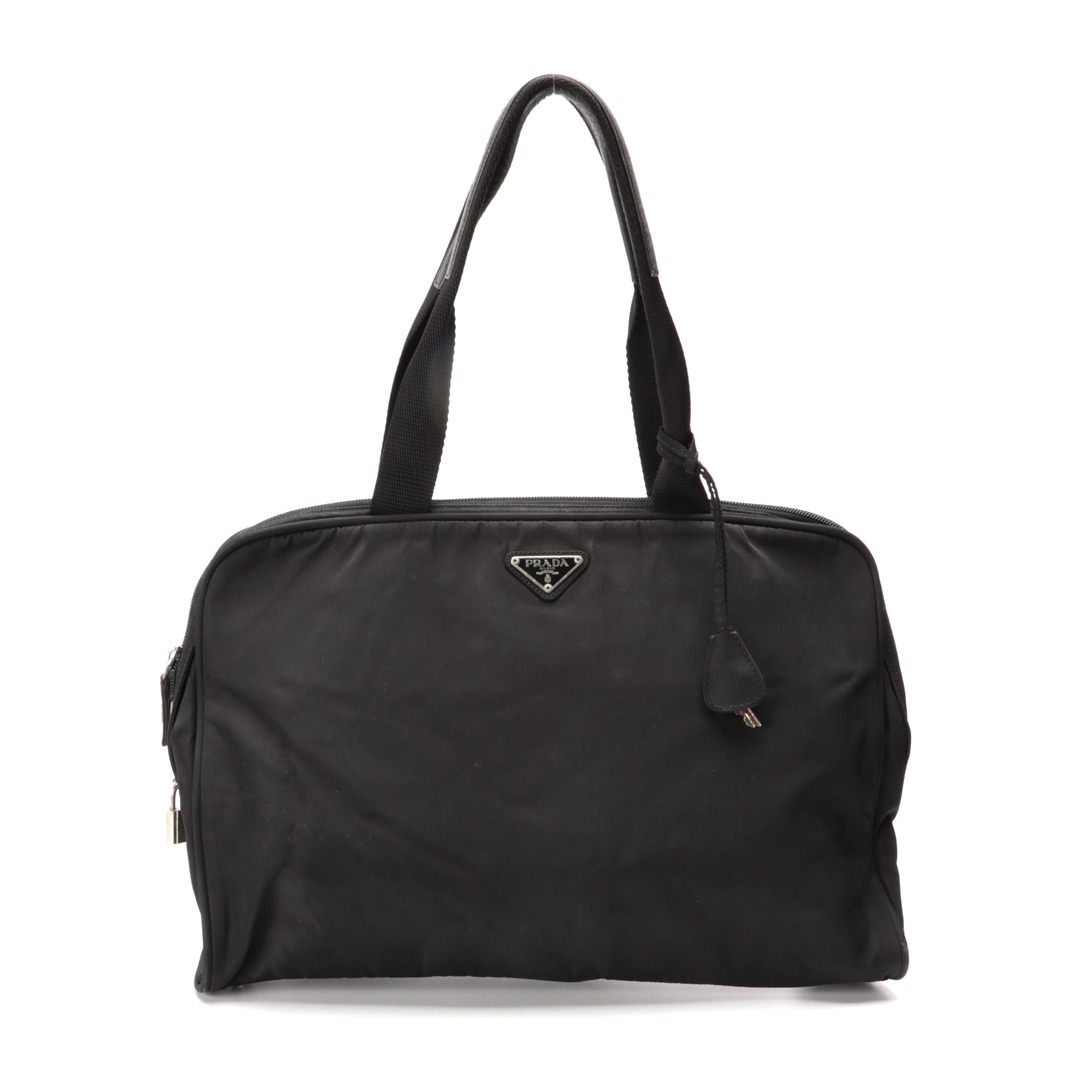 Prada Zip Satchel in Black Tessuto Nylon and Leather