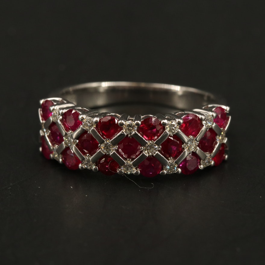 EFFY 14K WHITE GOLD DIAMOND, NATURAL MOZAMBIQUE RUBY RING