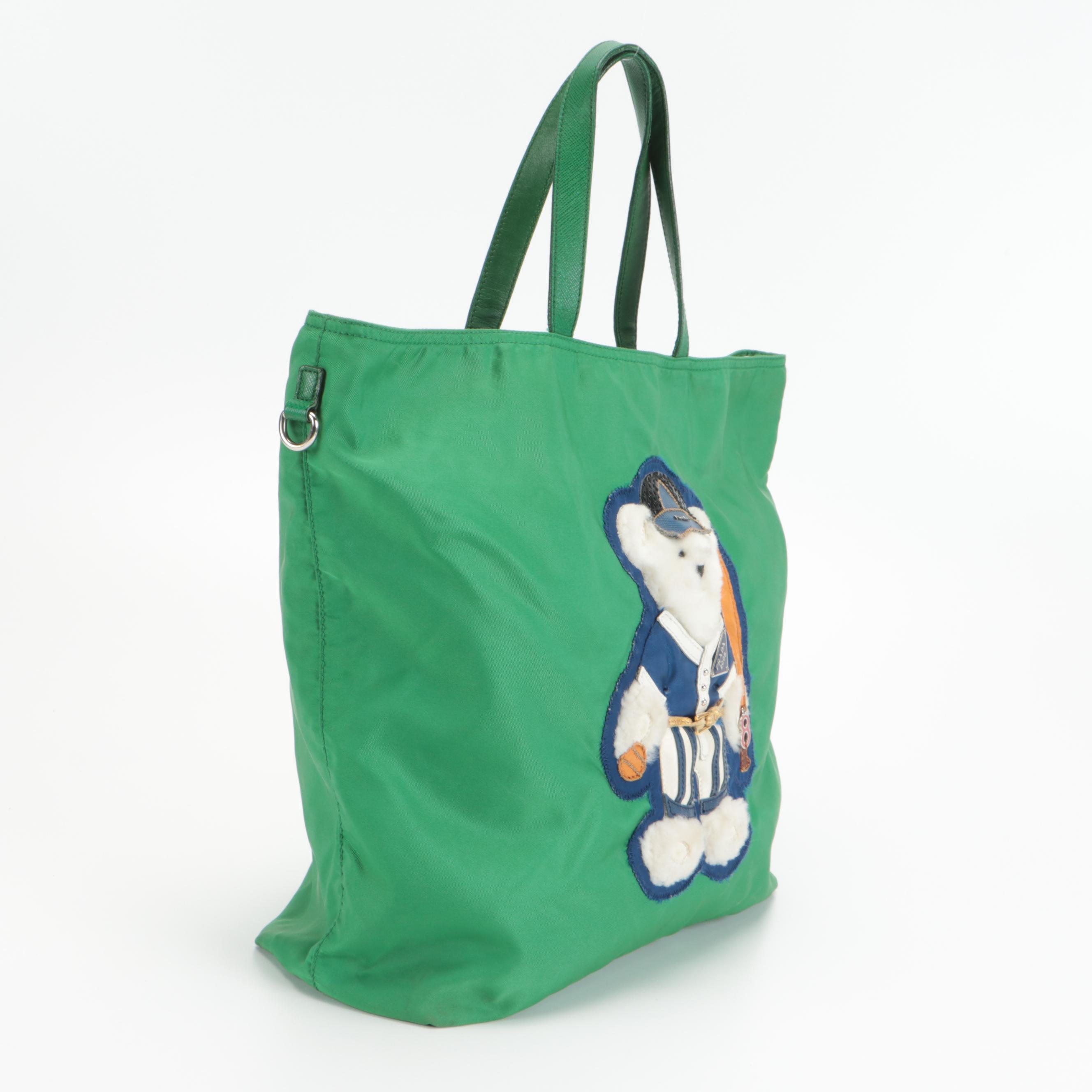 Prada 2008 Summer Olympics Teddy Bear Green Tessuto Nylon Tote