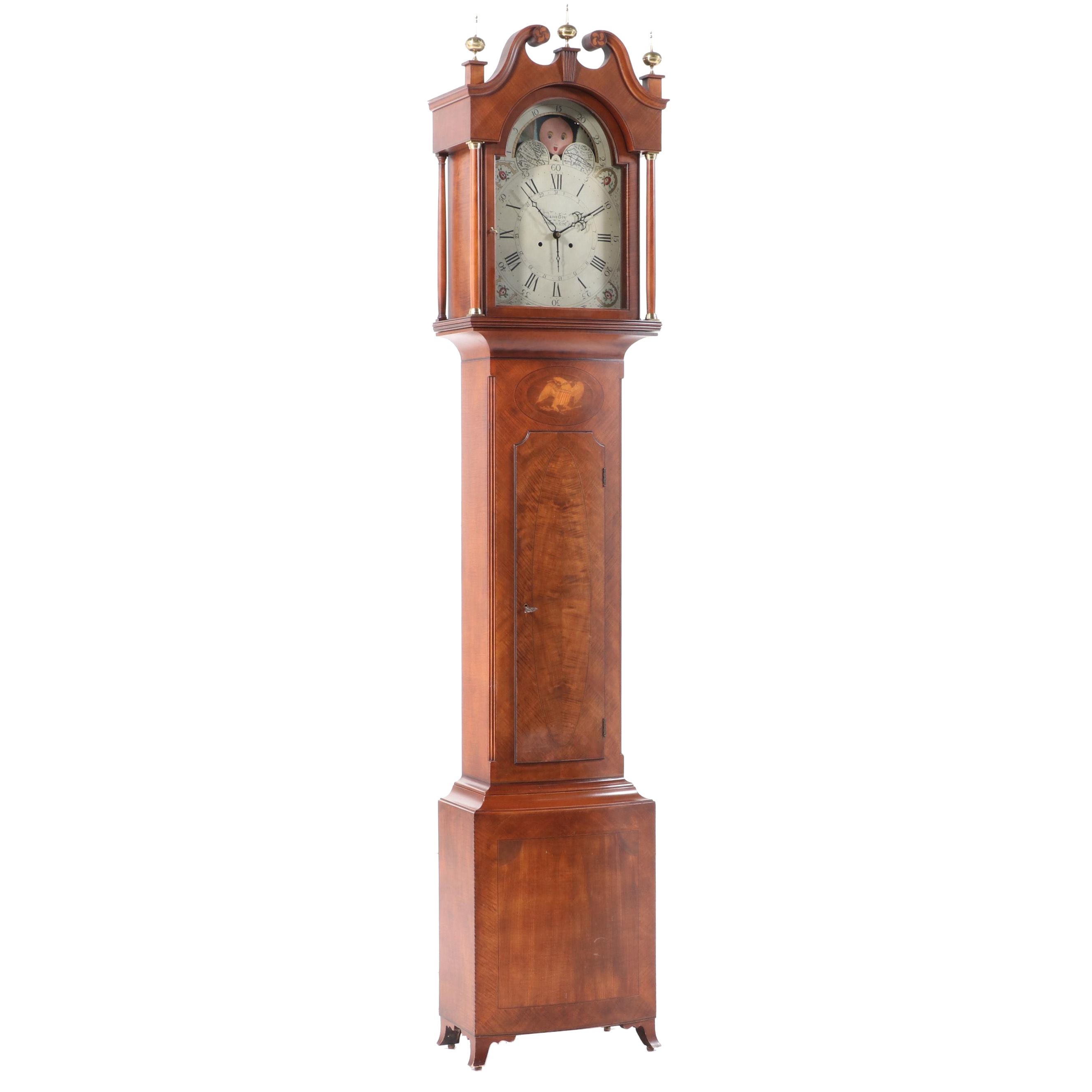Henry Ford Museum "Jacob Eby" Federal Style Harewood & Marquetry Tall Case Clock
