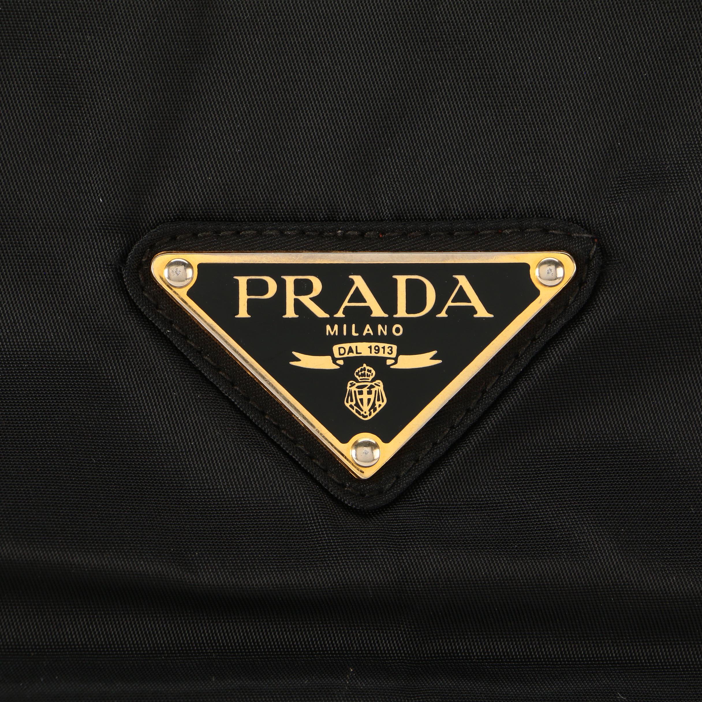 Prada Tote in Black Tessuto Nylon with Brown Leather Handles