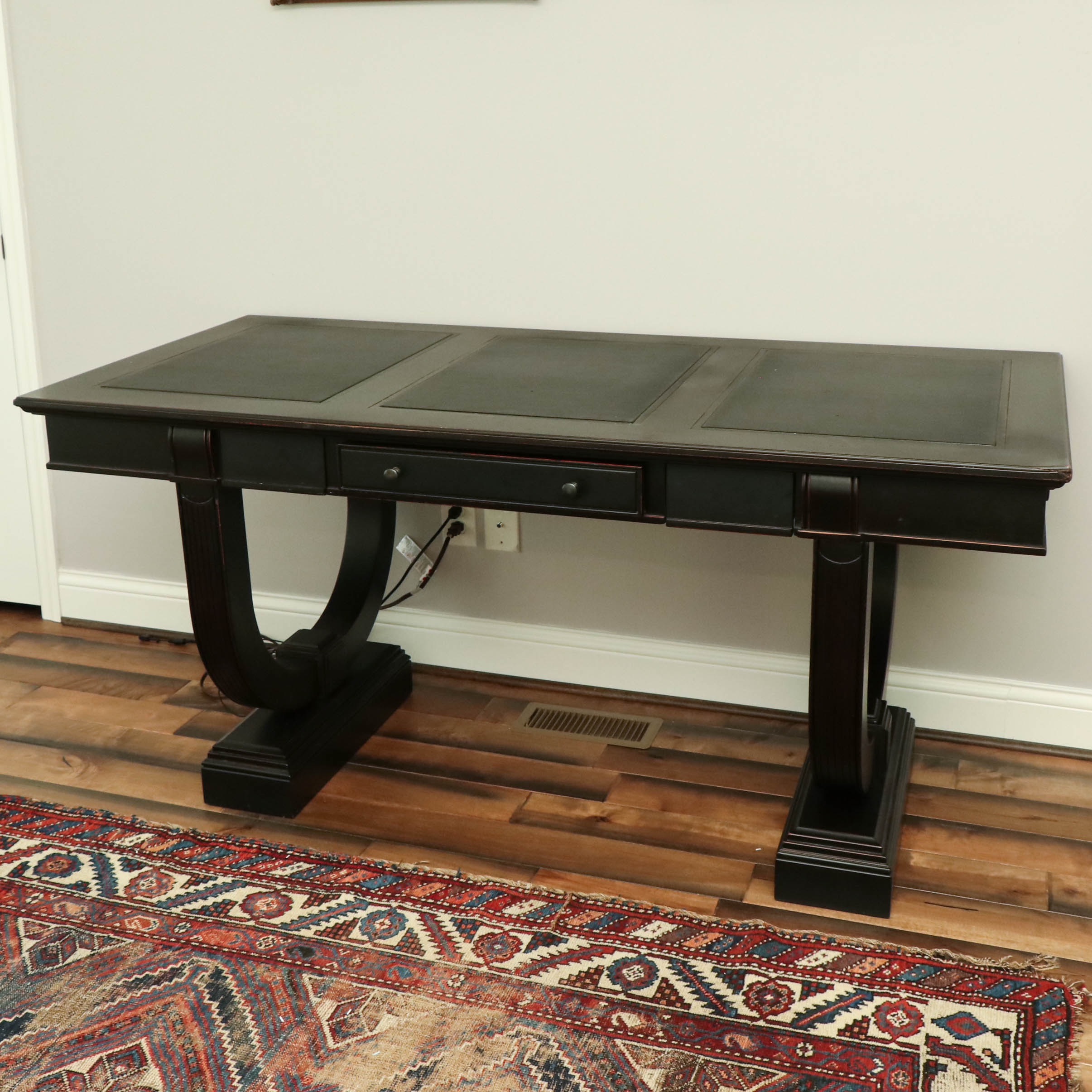 Arhaus "Athens" Ebonized Mahogany Writing Desk in Tuxedo Black