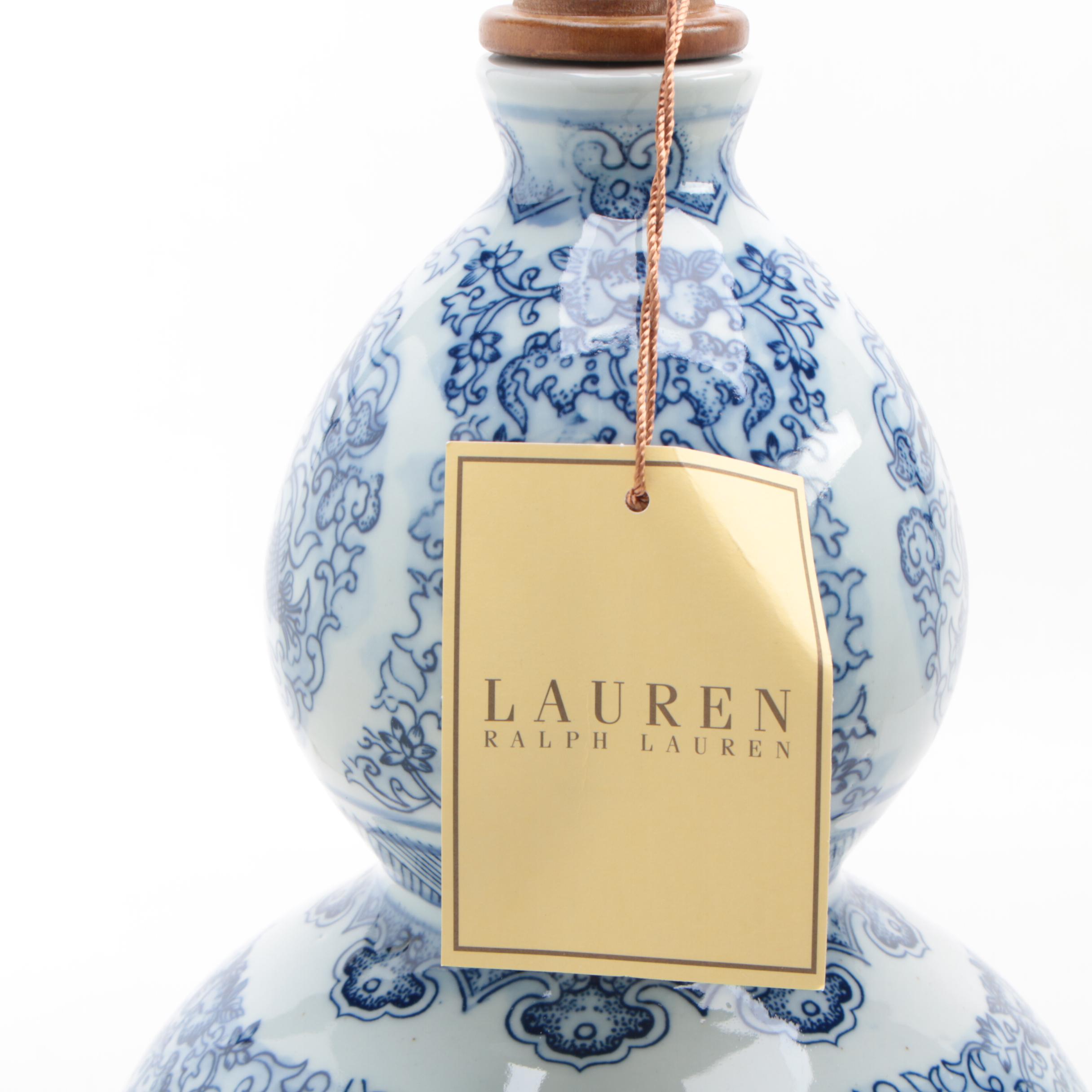 LAUREN Ralph Lauren Blue and White Porcelain Double-Gourd Table Lamps