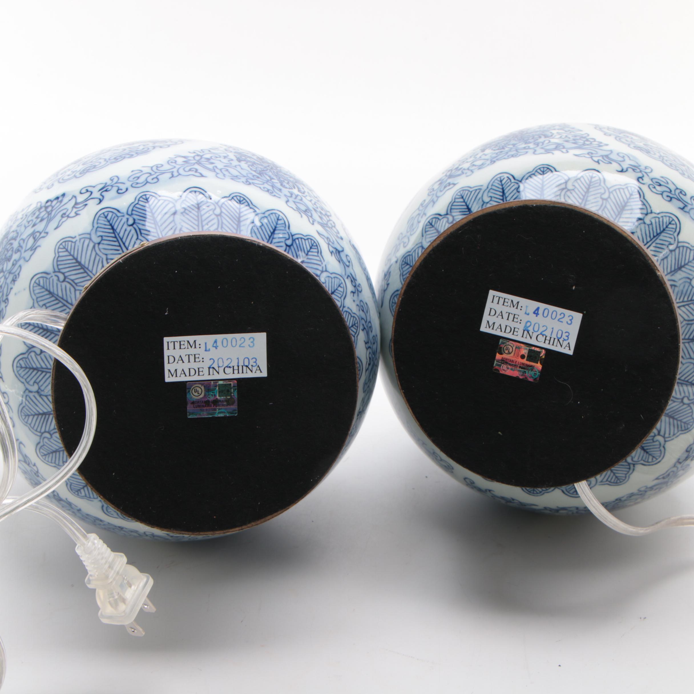 LAUREN Ralph Lauren Blue and White Porcelain Double-Gourd Table Lamps