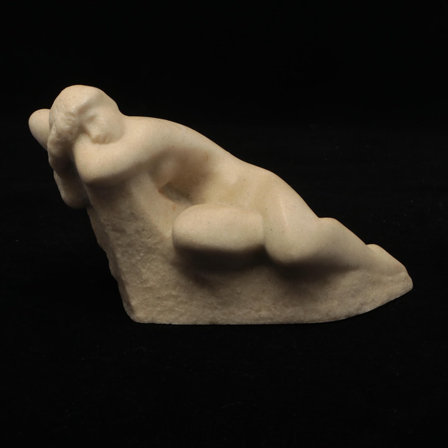 Alabaster Sculpture of a Reclining Female Nude