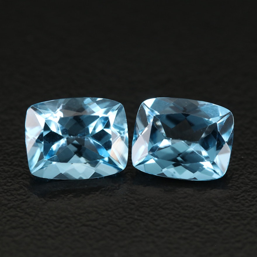 Matched Pair Loose 7.50 CT Swiss Blue Rectangular Topaz