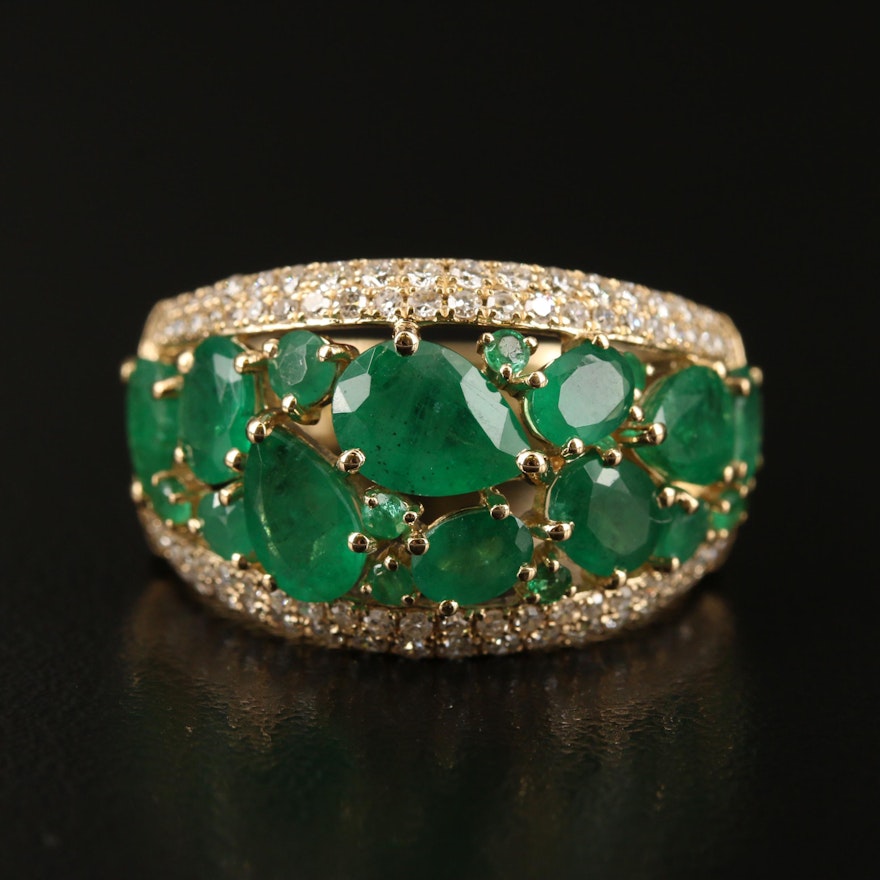 EFFY 14K YELLOW GOLD DIAMOND, NATURAL EMERALD RING