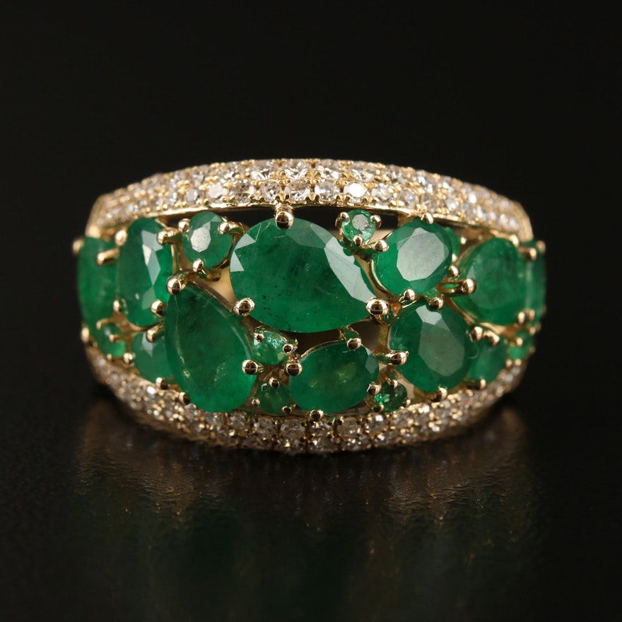 EFFY 14K YELLOW GOLD DIAMOND, NATURAL EMERALD RING