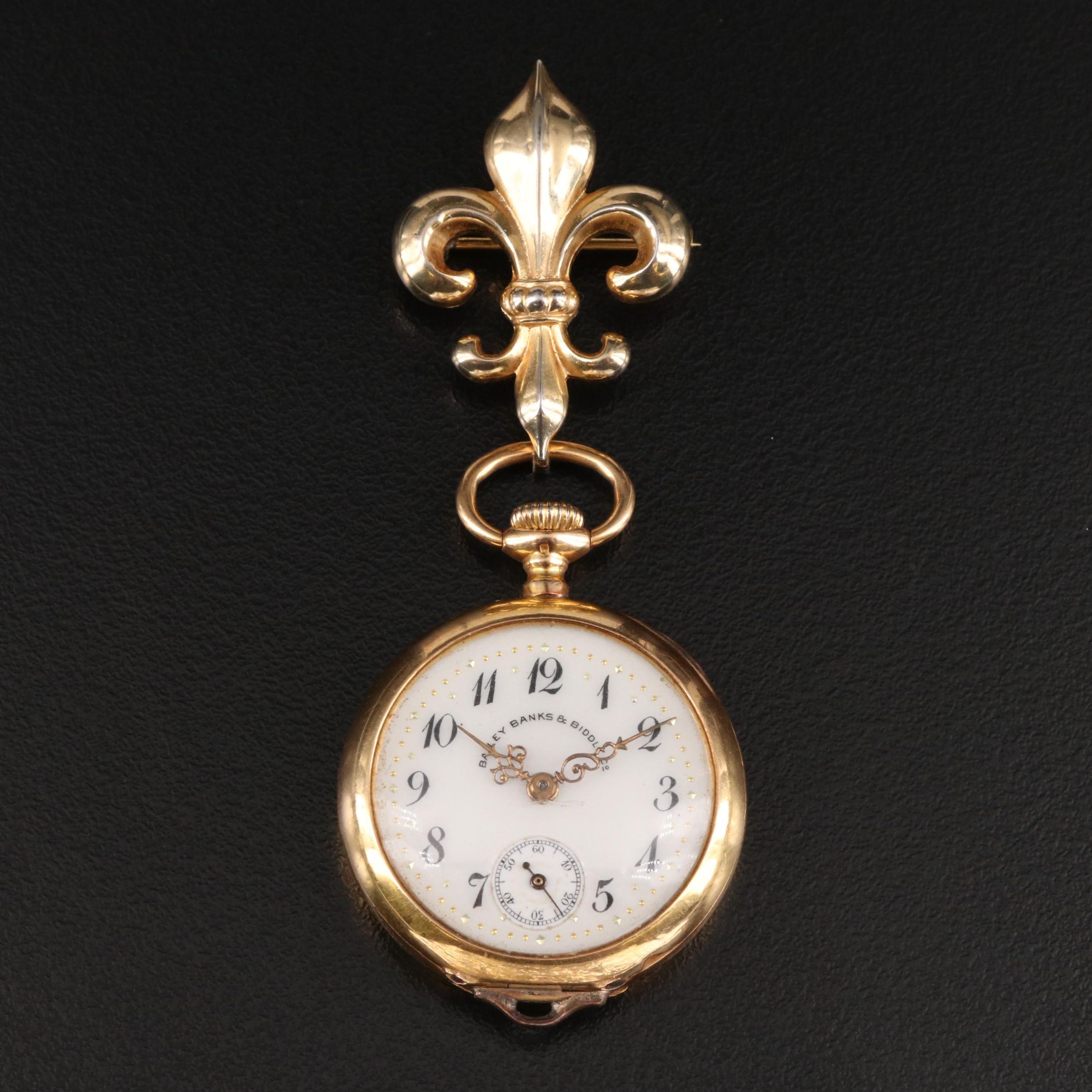 Antique Bailey Banks & Biddle 18K Gold Convertible Pocket Watch