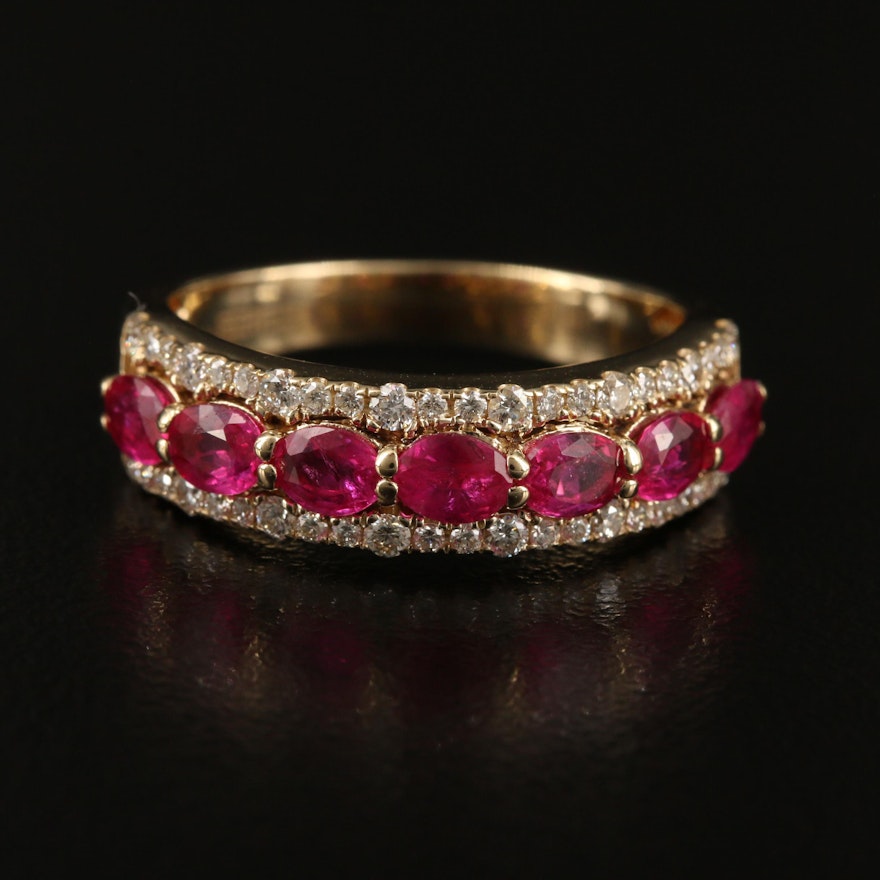 EFFY 14K YELLOW GOLD DIAMOND, NATURAL RUBY RING