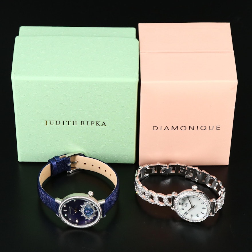 Judith Ripka "Evil Eye"and Diamonique "Pave Chain Link"Cubic Zirconia Wristwatch