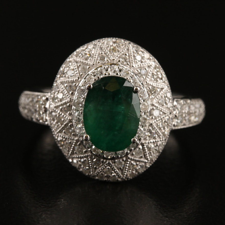 EFFY 14K WHITE GOLD DIAMOND, NATURAL EMERALD RING