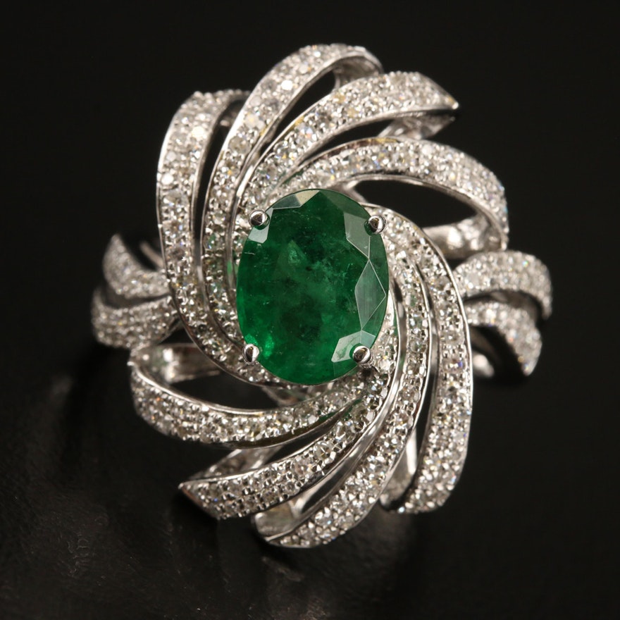 EFFY 14K WHITE GOLD DIAMOND, NATURAL EMERALD RING