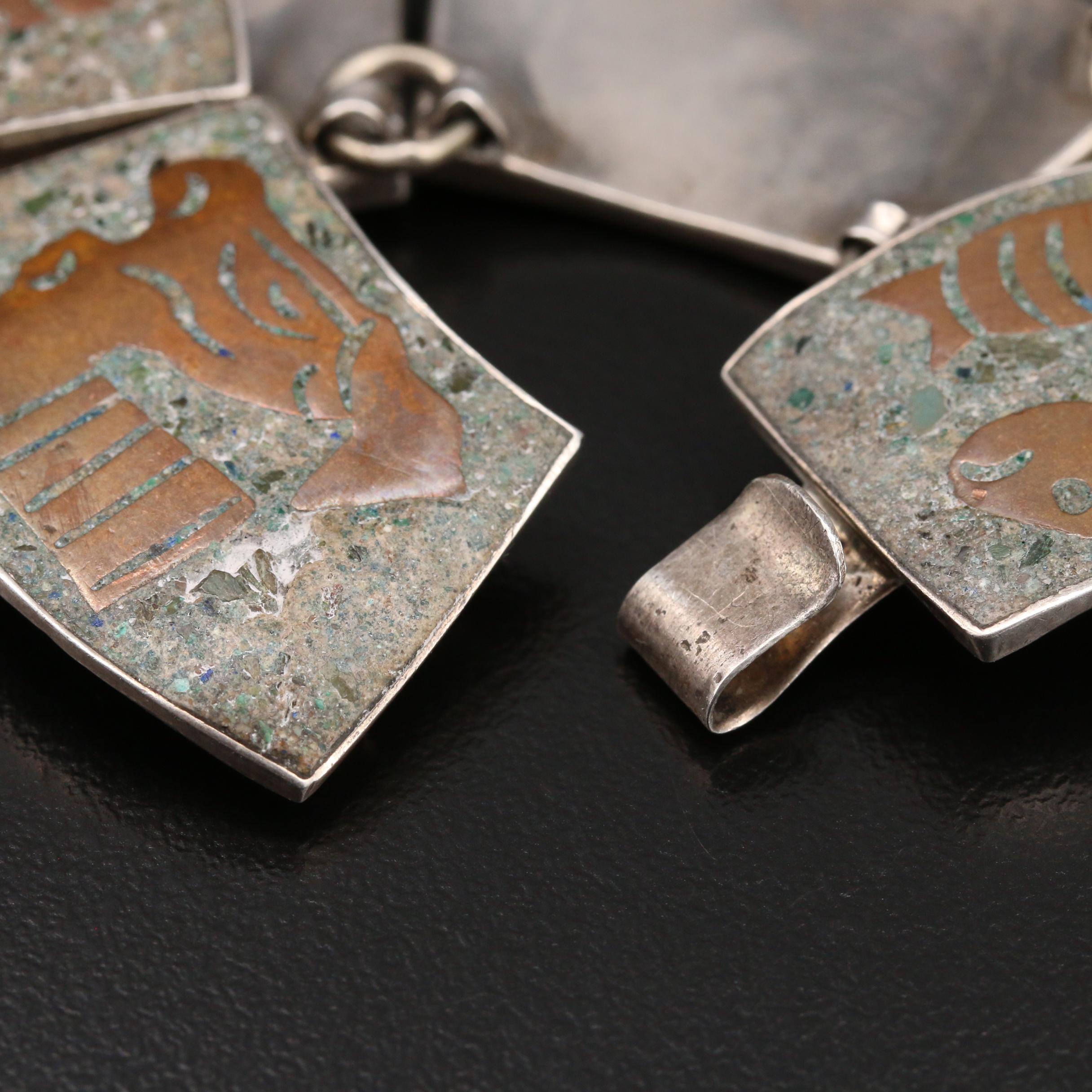 Mexican Sterling Mosaic Inlay Panel Bracelet