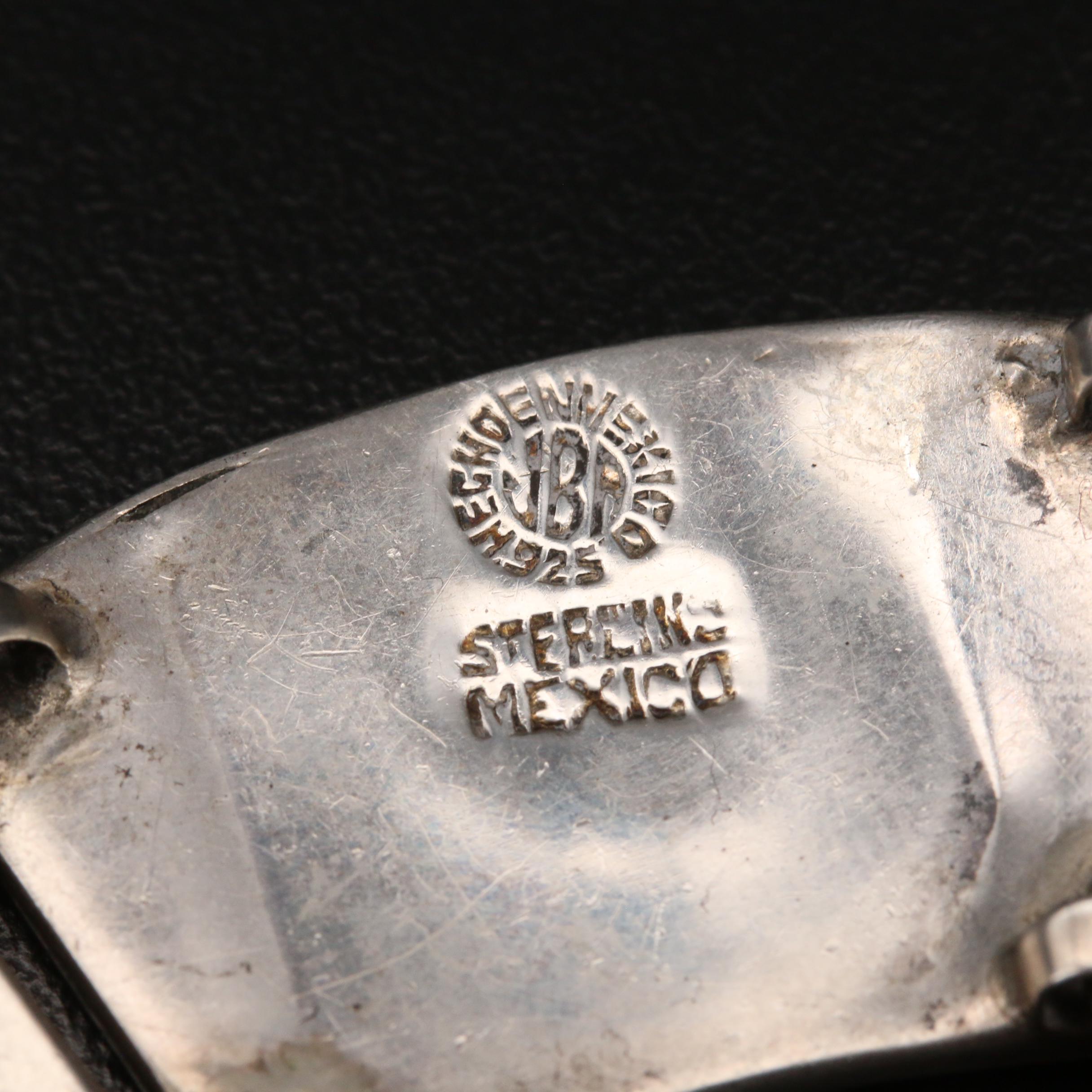 Mexican Sterling Mosaic Inlay Panel Bracelet