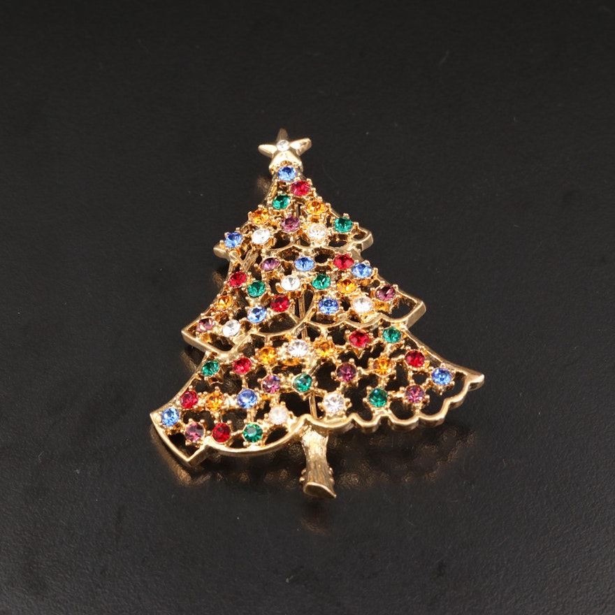 Vintage Eisenberg Ice Rhinestone Christmas Tree Pin