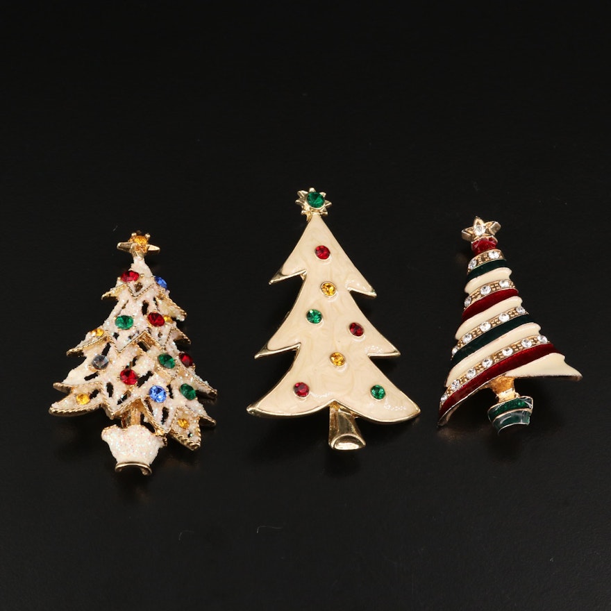 Vintage Eisenberg Ice Rhinestone Christmas Tree Pins