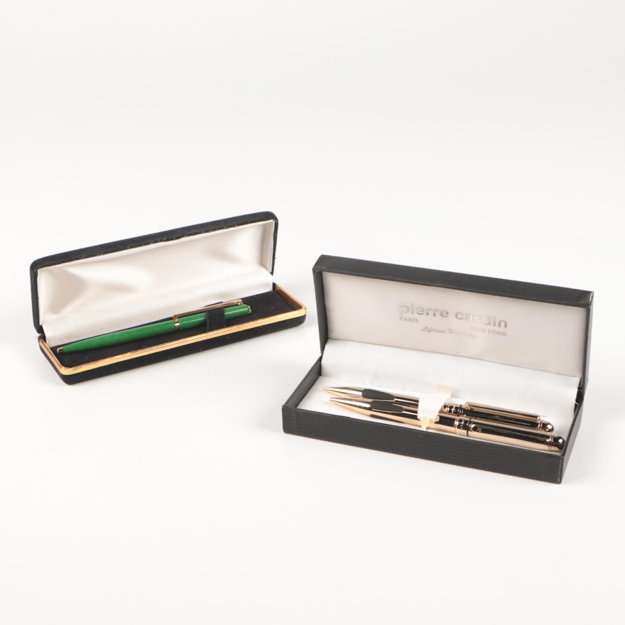 Pierre Cardin Pen Set and Elysee Green Enameled Pen