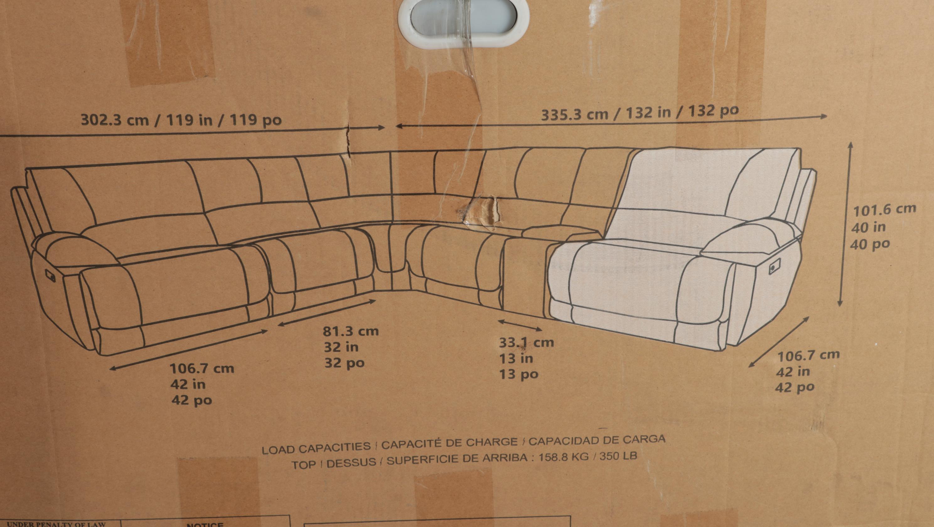 "Redding" Six-Piece Fabric Power Reclining Sectional with Power Headrest