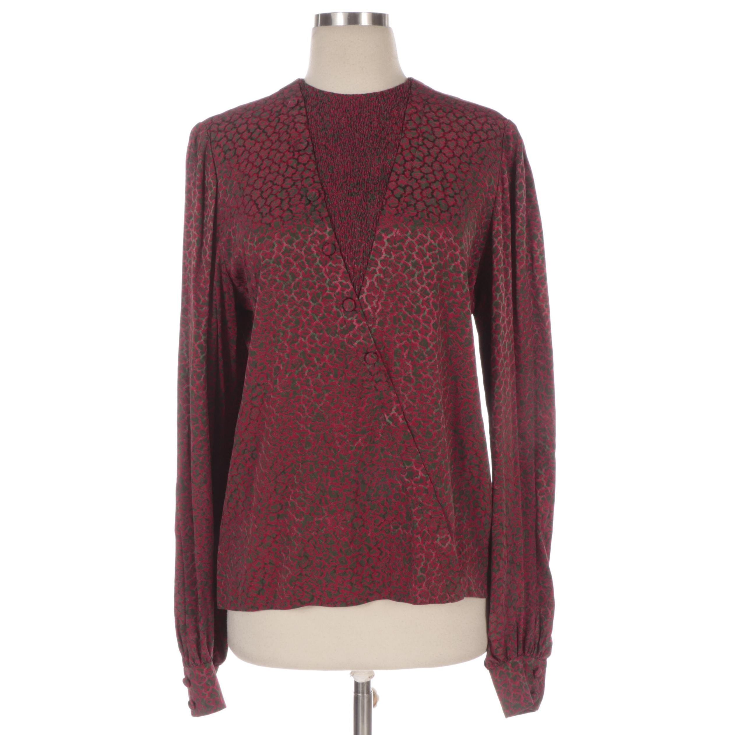 Elizabeth Arden Abstract Print Silk Jacquard Blouse