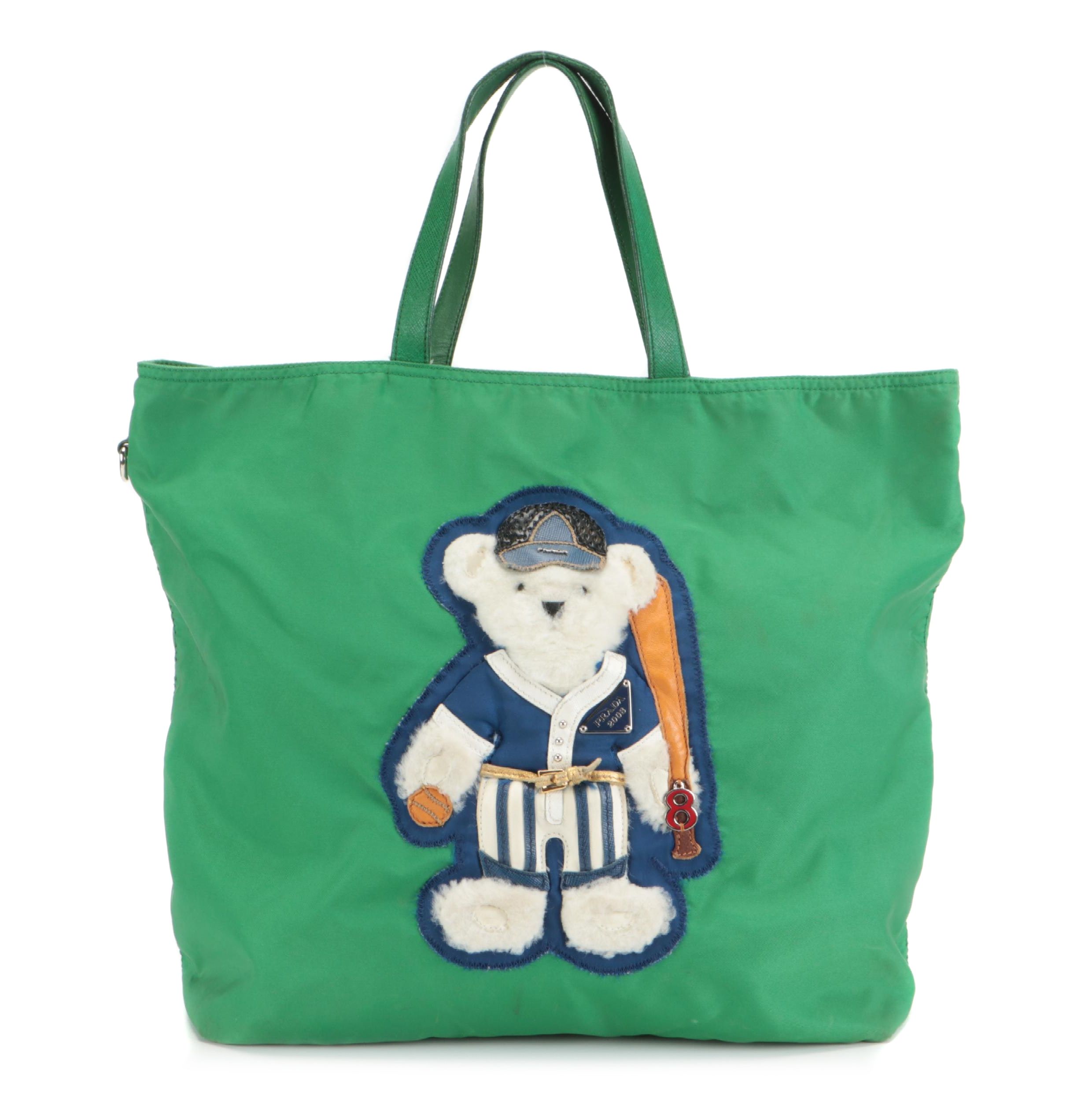 Prada 2008 Summer Olympics Teddy Bear Green Tessuto Nylon Tote