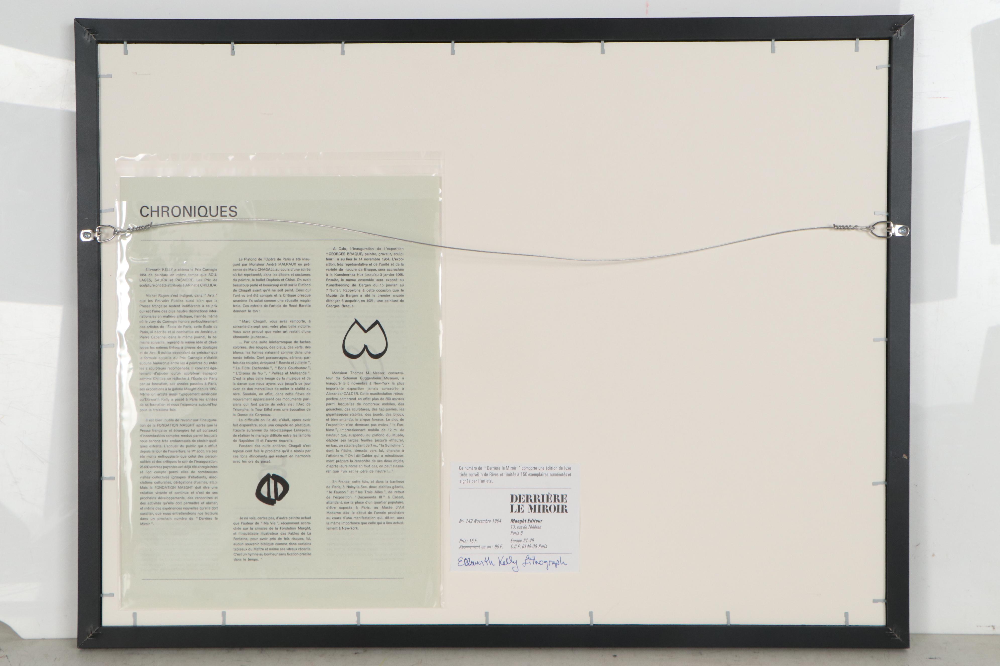 Ellsworth Kelly Double-Page Color Lithograph for "Derrière le Miroir," 1964