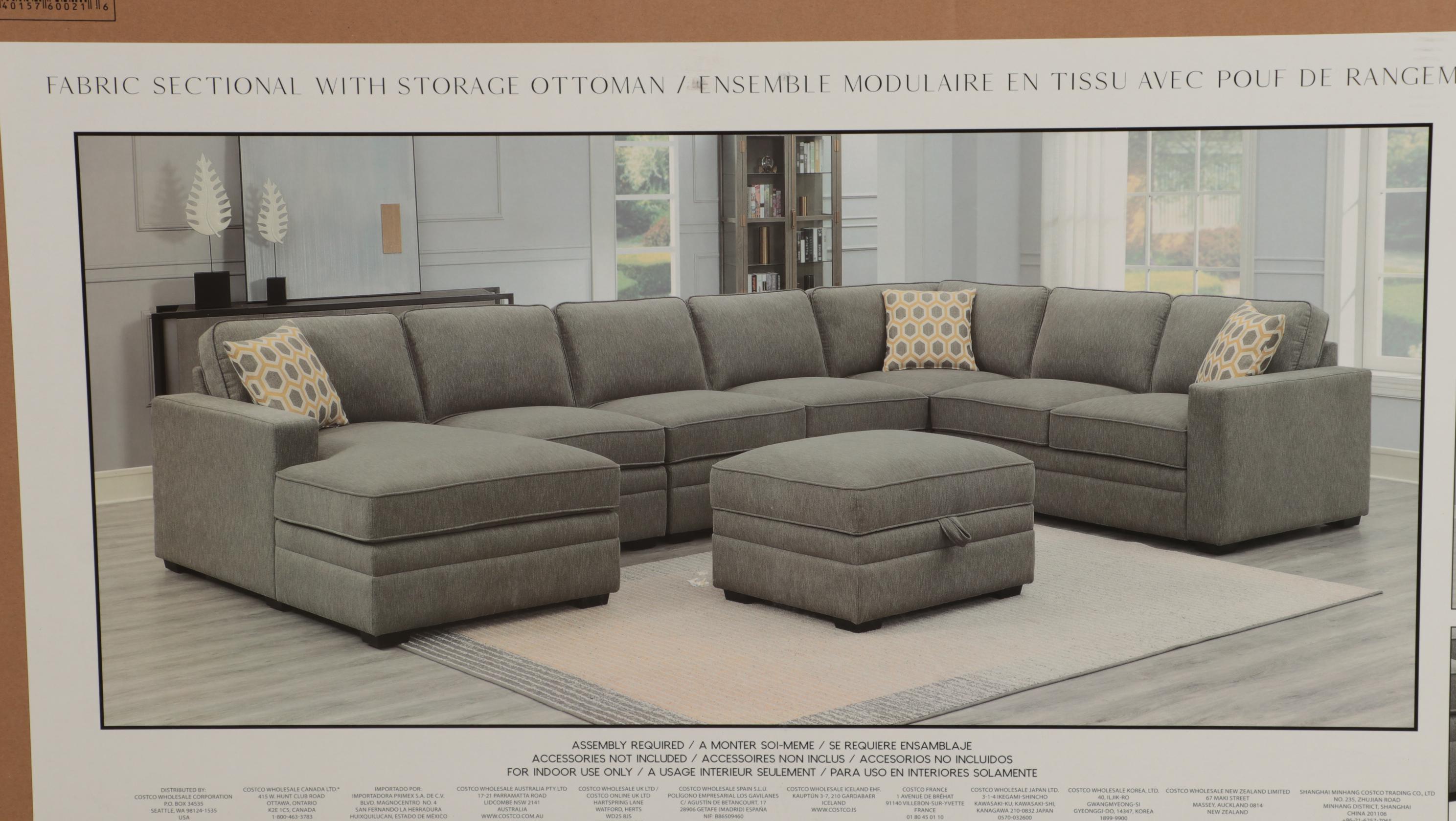 "Amberley" Modern Fabric Sectional with Storage Ottoman