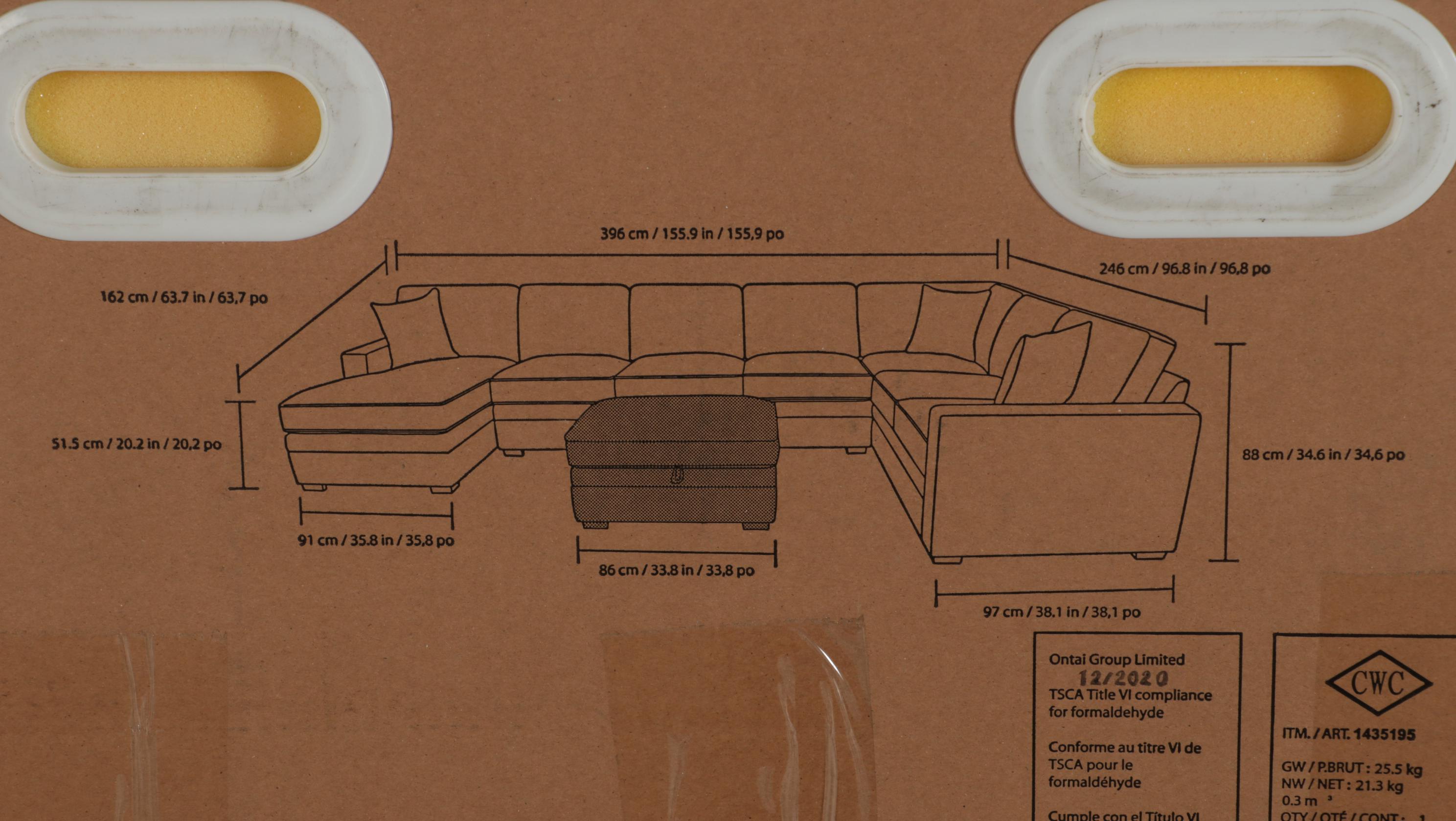 "Amberley" Modern Fabric Sectional with Storage Ottoman