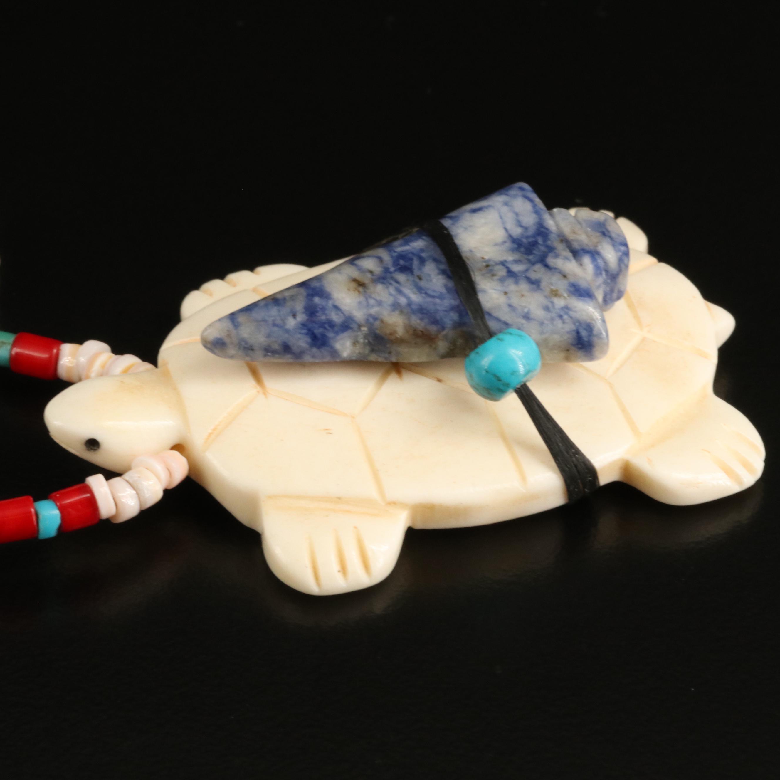 Graduted Triple Strand Fetish Necklace with Bone, Coral and Shell