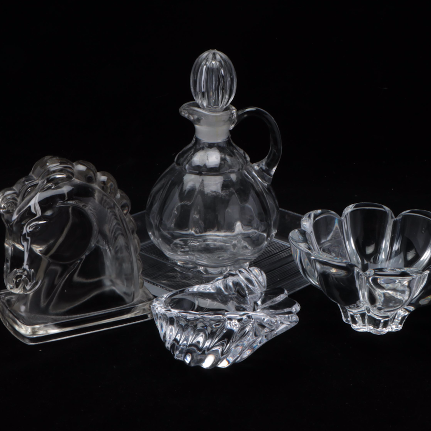 Vannes Crystal Bowl and Other Crystal and Glass Decor, Mid to Late 20th Century