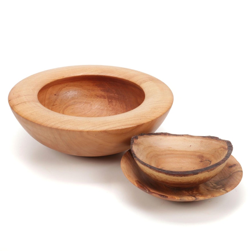 Jim Eliopulos Turned and Live-Edge Cherry Wood Bowls