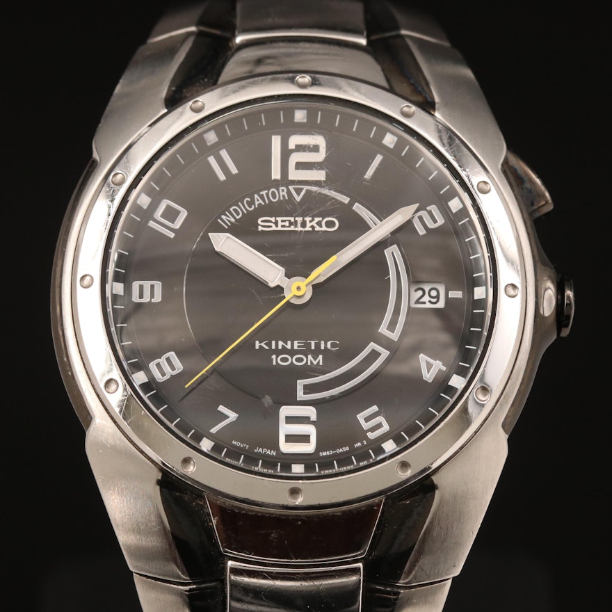Seiko Kinetic 100M with Indicator Stainless Steel Wristwatch
