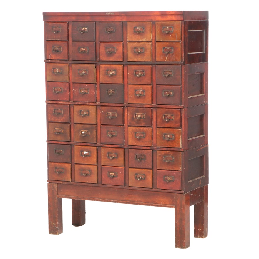 Shaw-Walker Birch Forty-Drawer Stacking Card File Cabinet, Early 20th Century