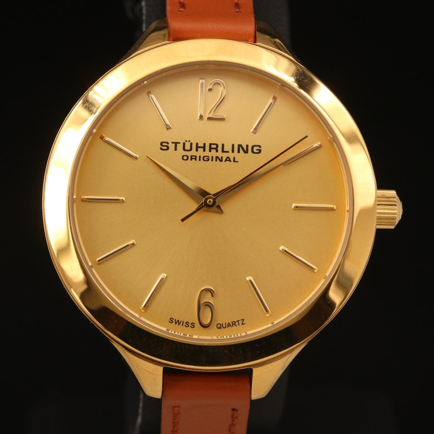 Stührling 23K Gold Plated Stainless Steel Double Wrap Wristwatch