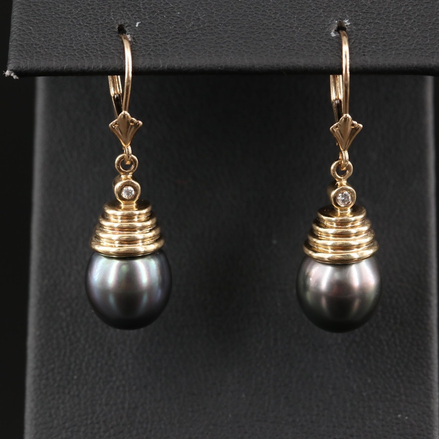 14K Pear Drop Earrings with Diamond Accents