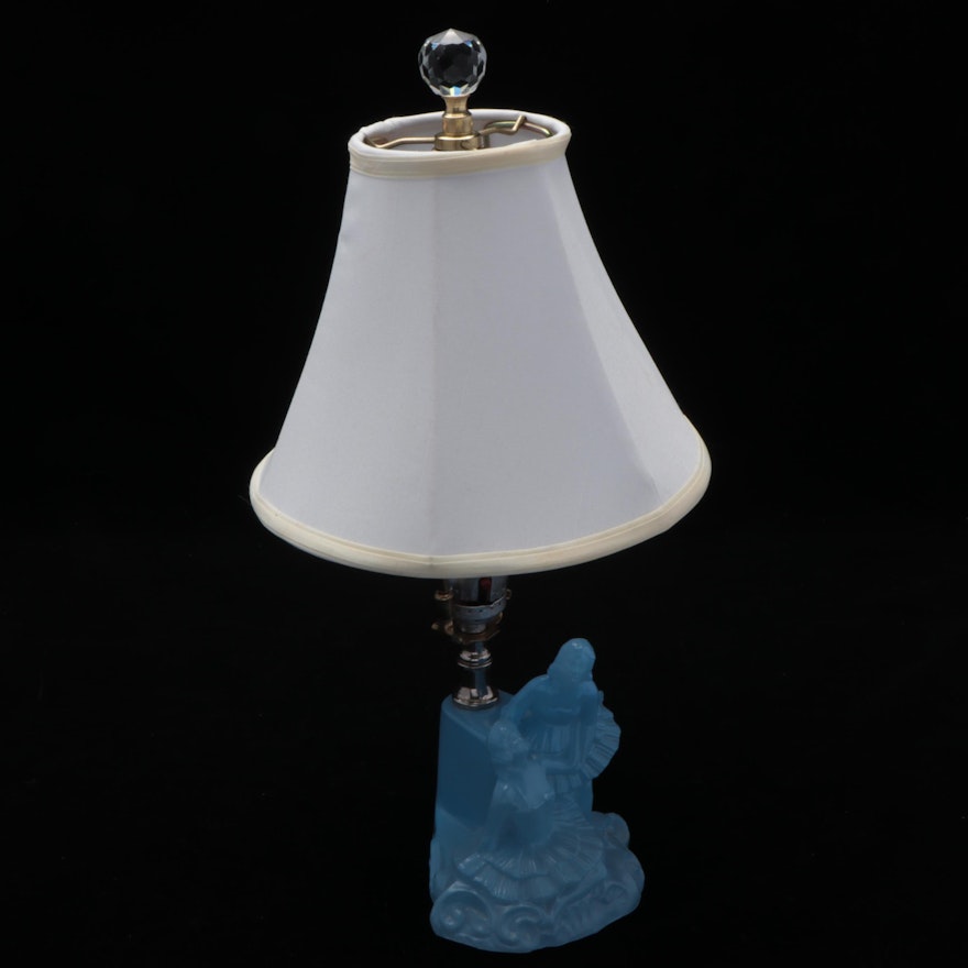 L.E. Smith Blue Glass Ballerinas Boudoir Lamp, Early/Mid-20th Century