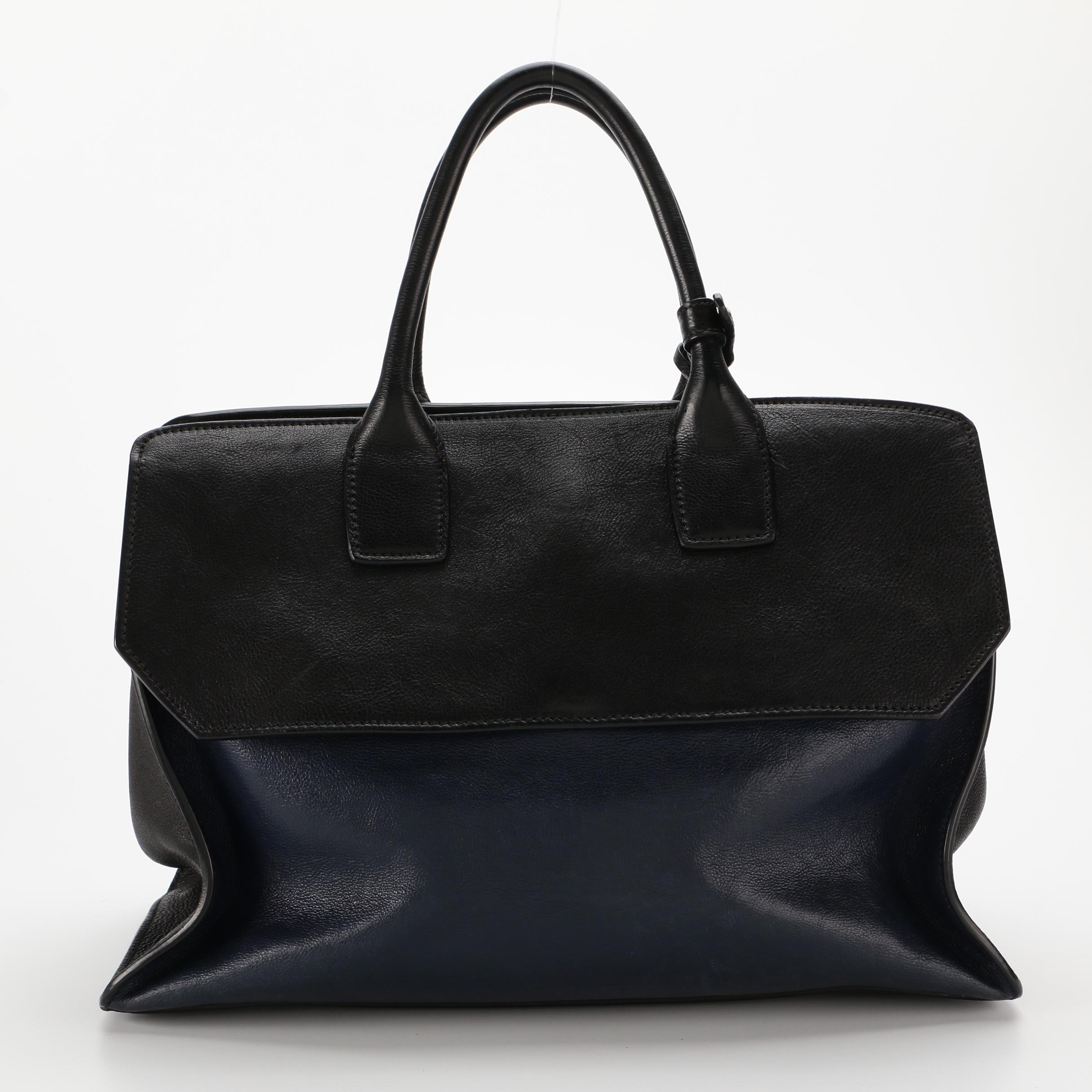 Prada Large Convertible Satchel in Black and Navy Leather