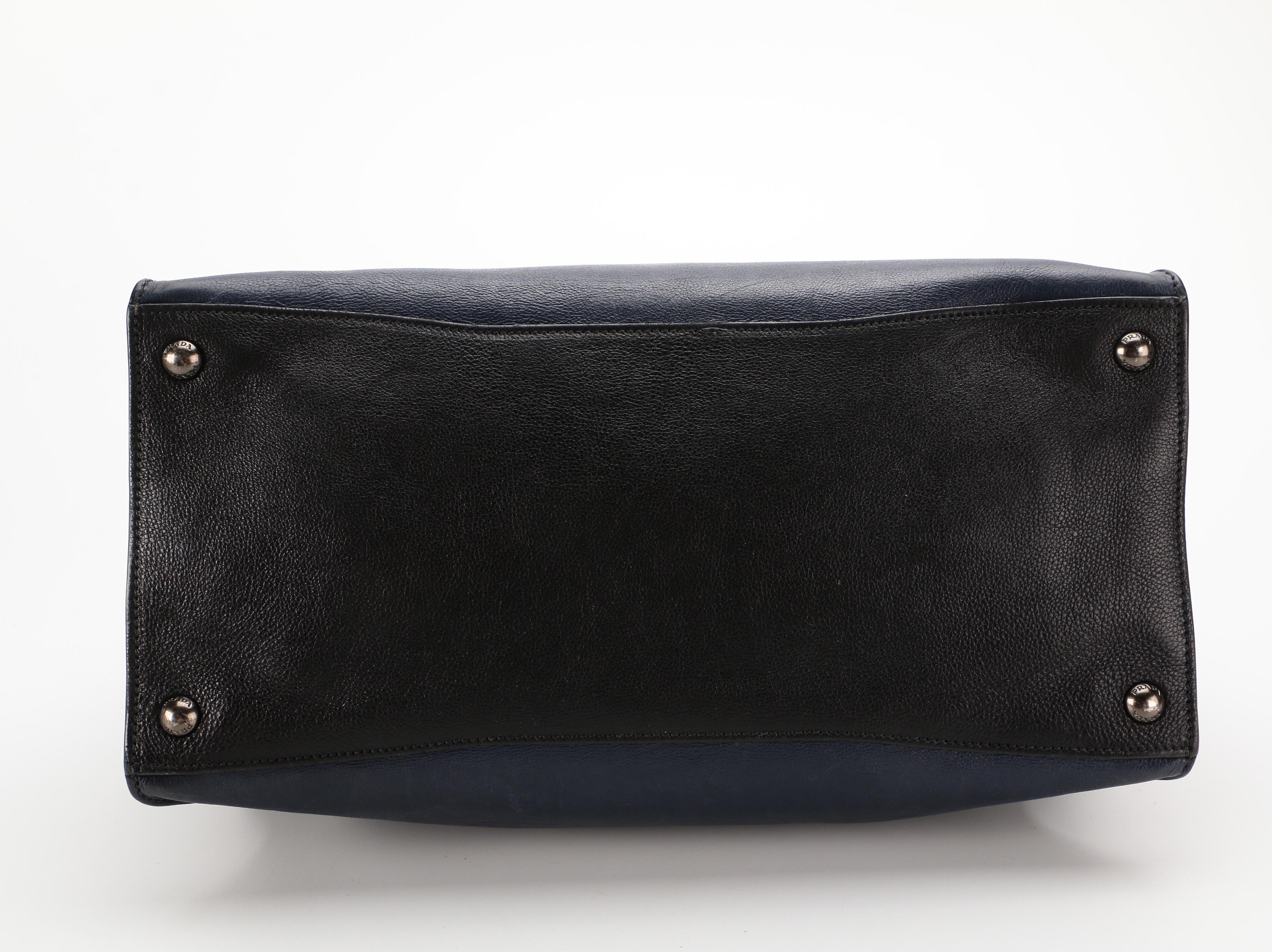 Prada Large Convertible Satchel in Black and Navy Leather
