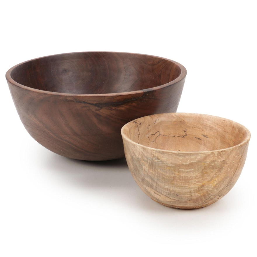 Jim Eliopulos Turned Maple and Walnut Wood Bowls