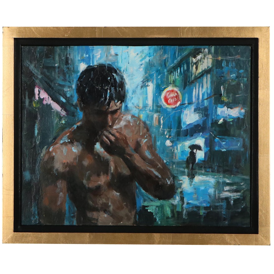 Adam Deda Oil Painting "Rain in the City," 2021