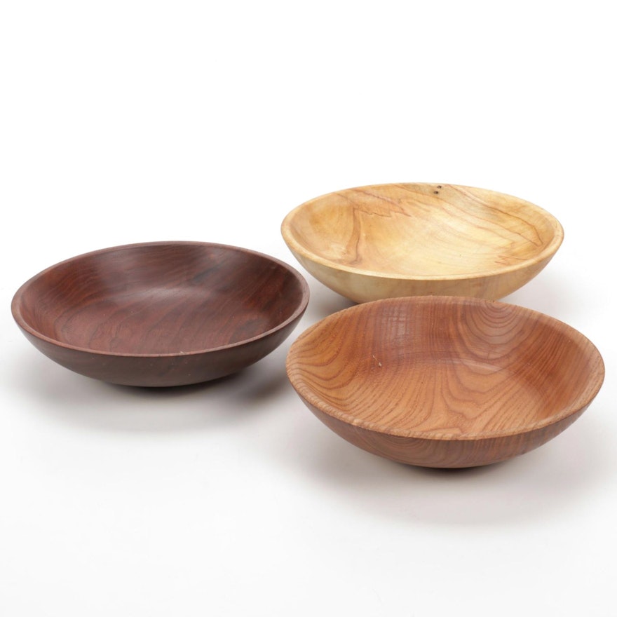 Jim Eliopulos Turned Red Elm, Walnut and Maple Wood Bowls