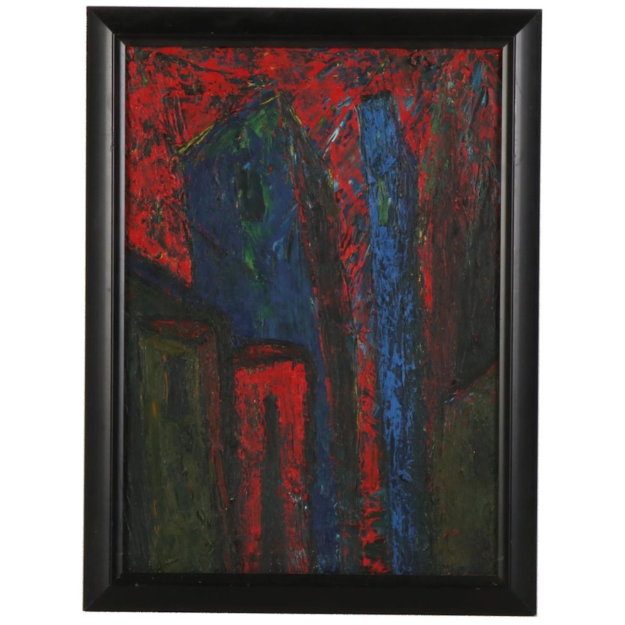 Abstract Expressionist Cityscape Oil Painting, Late 20th to 21st Century