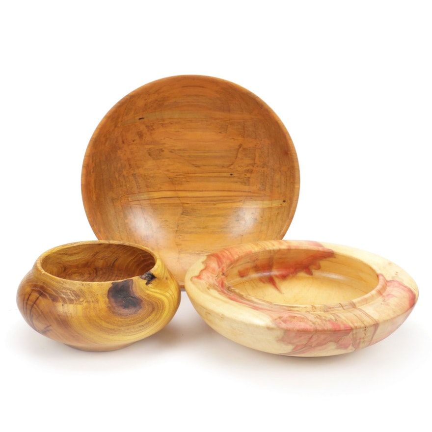 Jim Eliopulos Turned Maple, Mulberry and Box Elder Wood Bowls