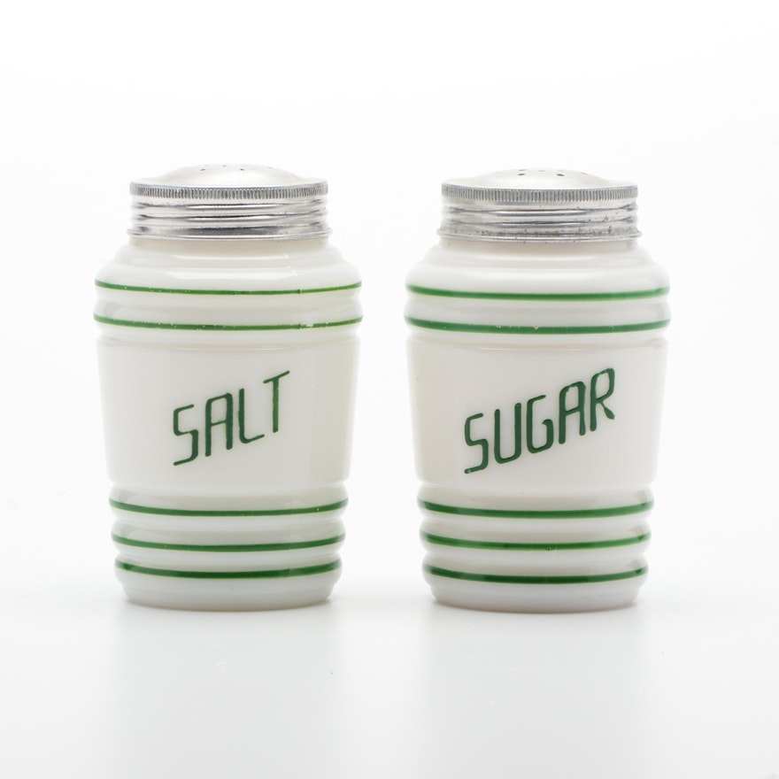 Milk Glass Salt and Sugar Shakers, Mid-20th Century