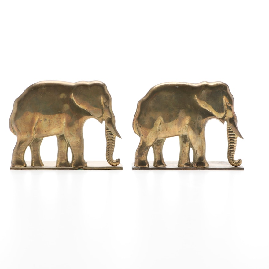 Brass Elephant Bookends