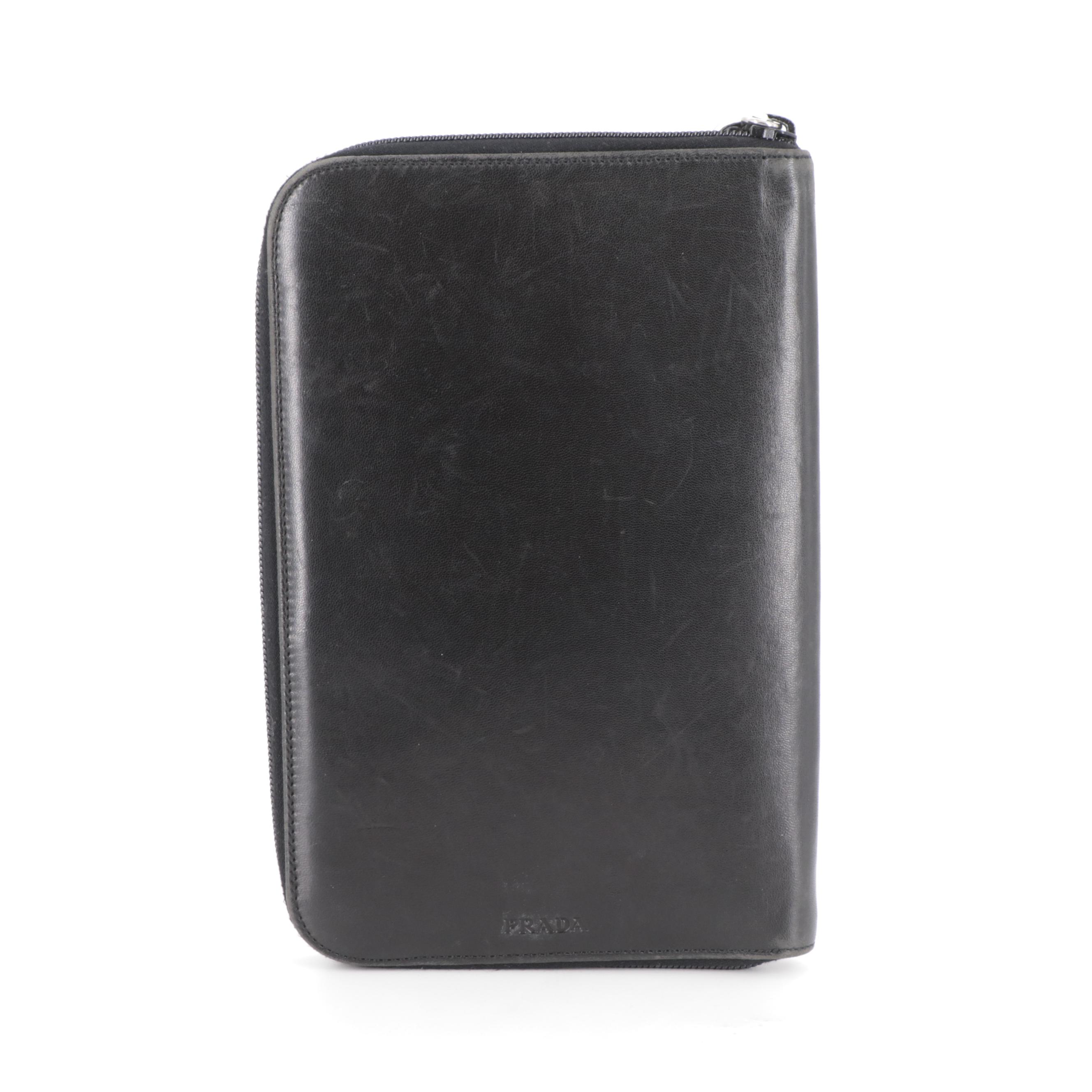 Prada Zipper Organizer in Black Smooth Leather
