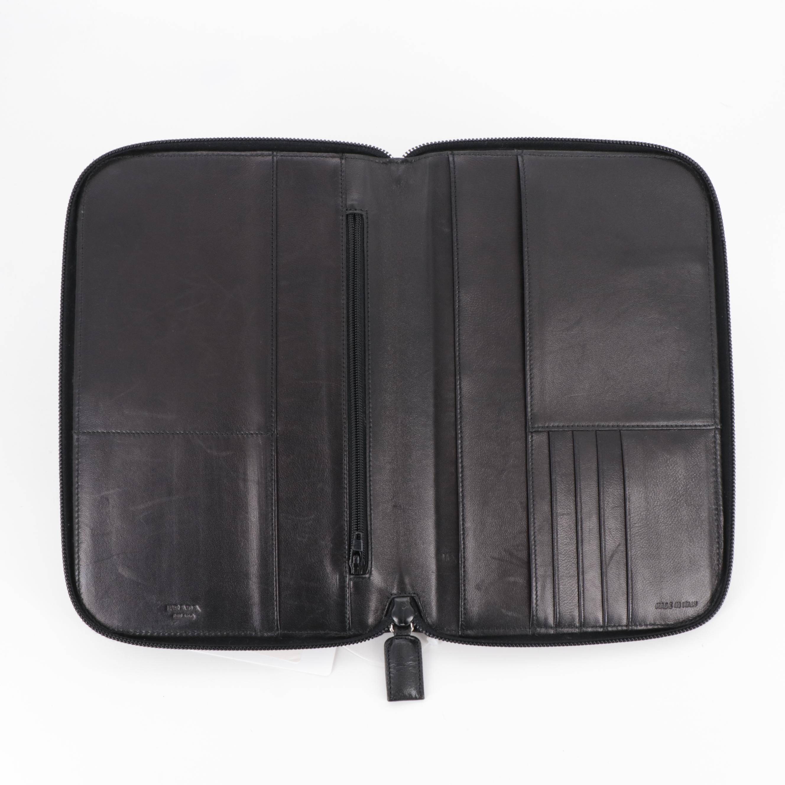Prada Zipper Organizer in Black Smooth Leather