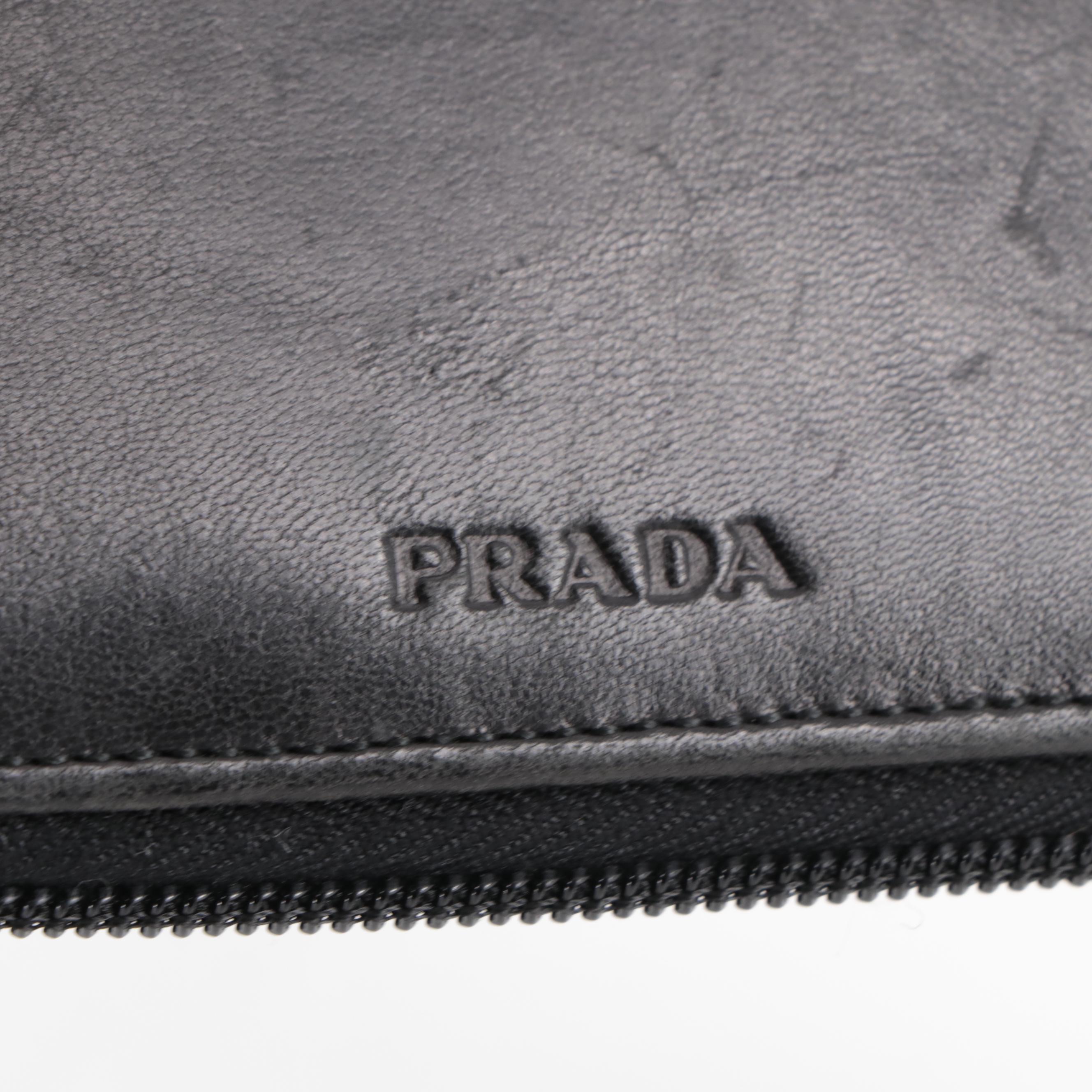 Prada Zipper Organizer in Black Smooth Leather
