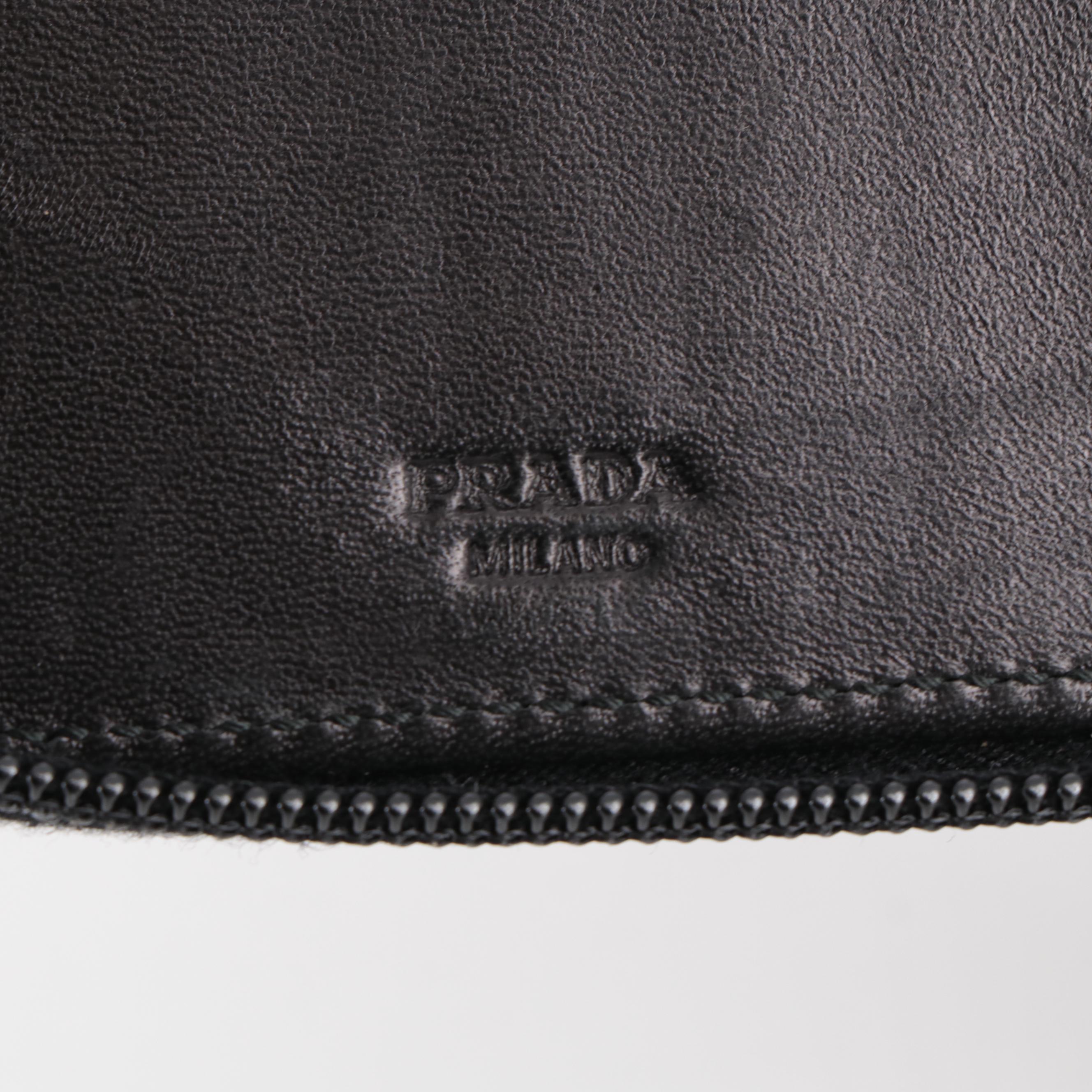 Prada Zipper Organizer in Black Smooth Leather